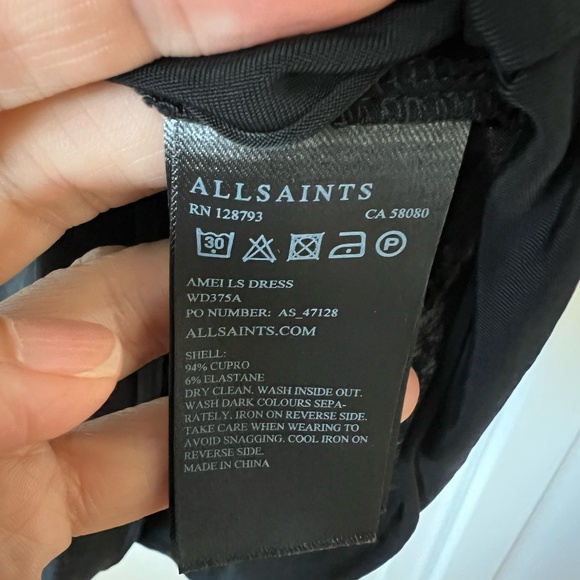 ALL SAINTS Amei Silky Long‎ Sleeve Adjustable Drape Dress in Black Size 0 - Picture 5 of 5